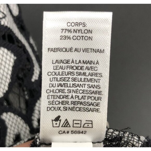 Express Women's Lace Overlay Short Sleeve Top XS Black and White Statement Top - Picture 7 of 9